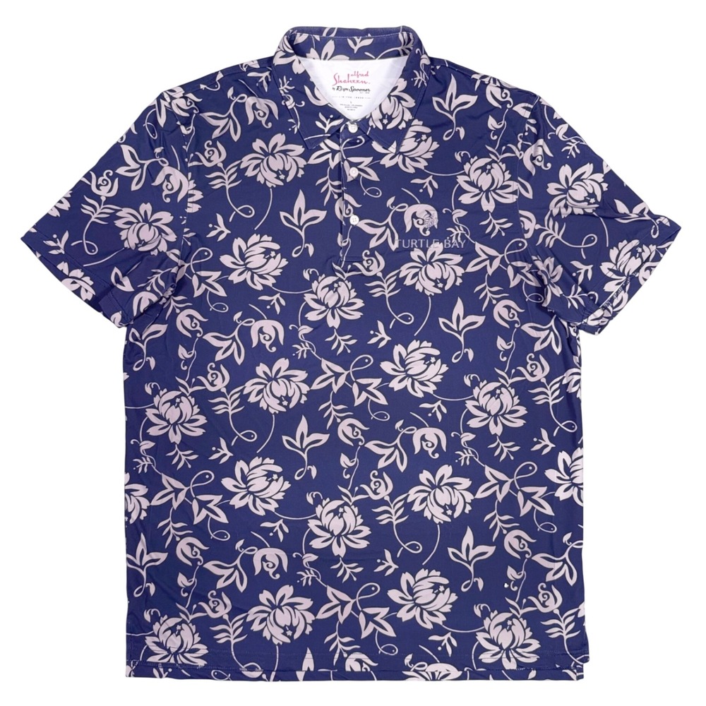 Reyn Spooner Alfred‎ Shaheen Polo L Aloha Blue Floral Turtle Bay Hawaii Resort